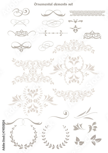 Set of decorative ornamental elements, isolated on white