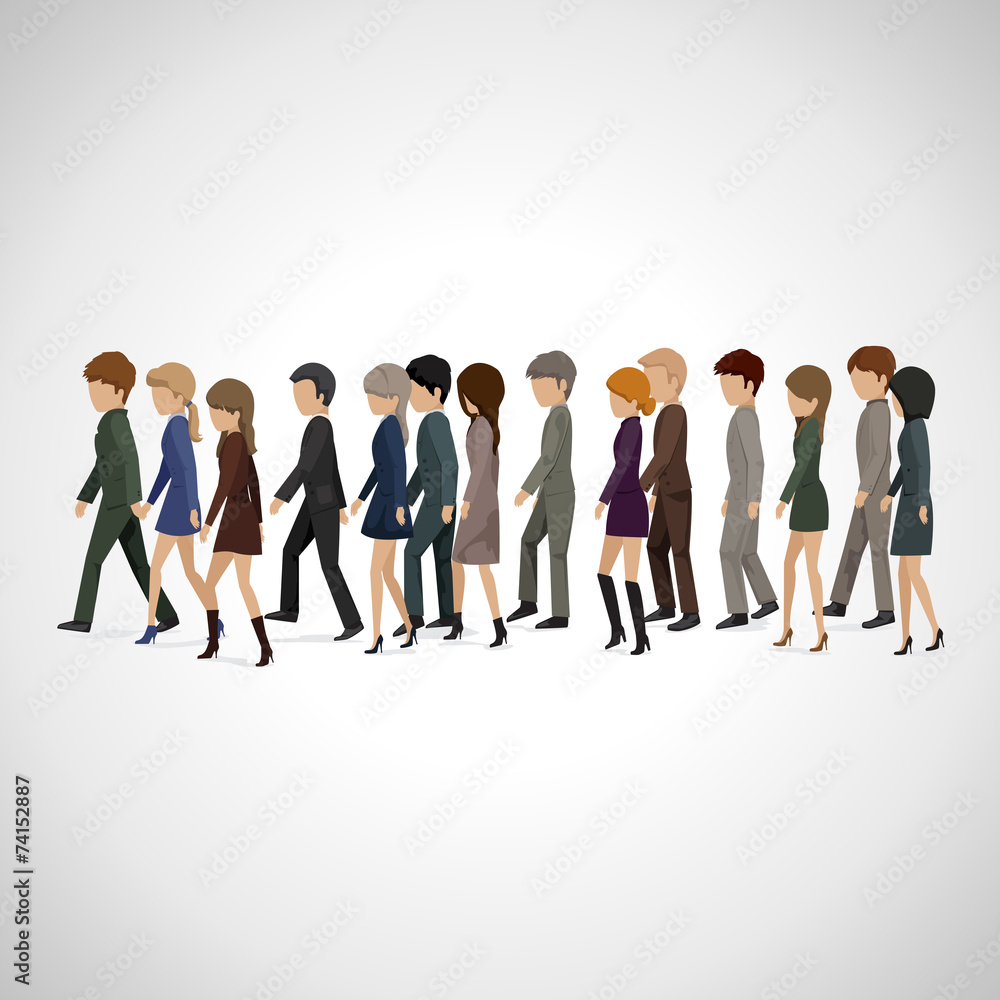 People Walking In Line - Isolated On Gray Background People Walking In Line - Isolated On Gray Background