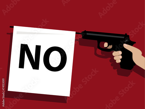 Prop gun with a flag saying no