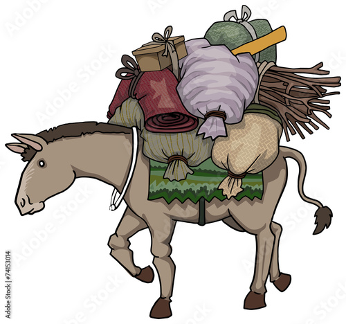 Donkey character loaded with various heavy loads