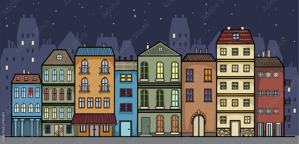 Set of colorful pretty buildings