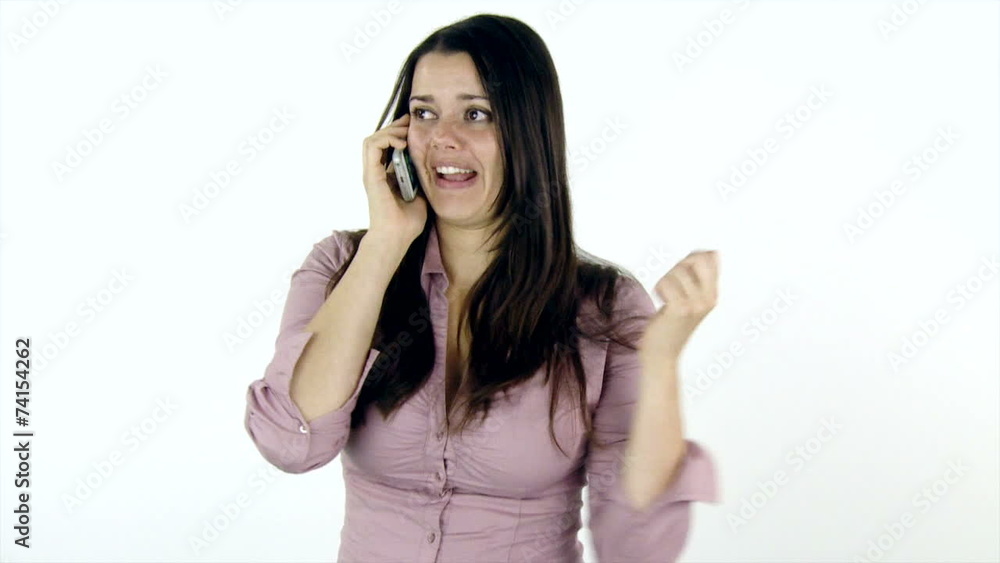 Woman dancing after succesfull phone call Woman dancing after succesfull phone call