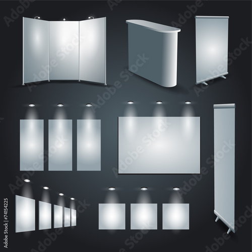 Blank white expo stand advertising banners