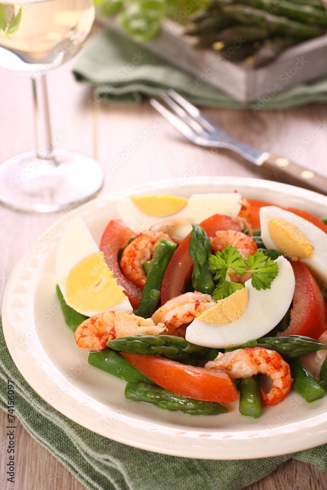 Fresh salad with asparagus, eggs, shrimp and tomatoes Fresh salad with asparagus, eggs, shrimp and tomatoes