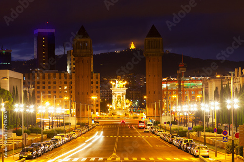 View of Spain square at Barcelona in twilight