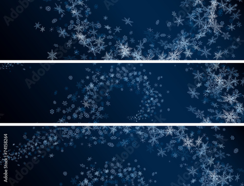 Set of winter abstract snowflakes banners.