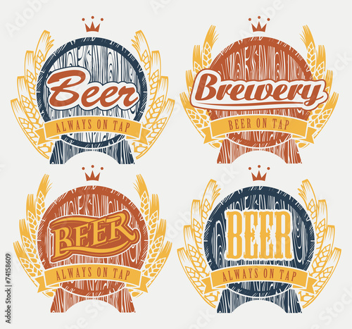set coat of arms with beer keg and wheat
