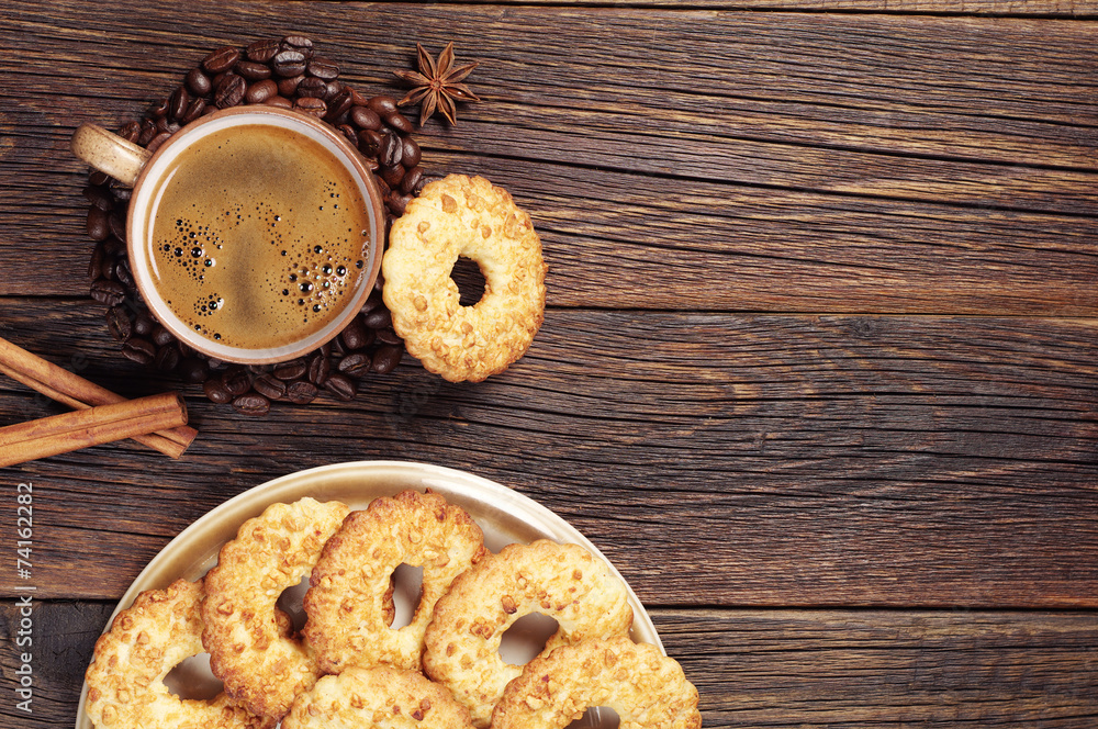 Coffee and cookies with nuts