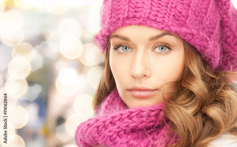 close up of young woman in winter clothes close up of young woman in winter clothes