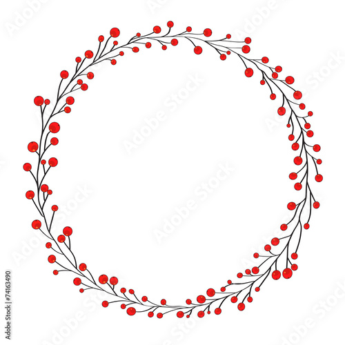 Wreath isolated on white, berries, vector illustration
