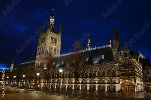 Night view of the town hall in ieper/ypres photo