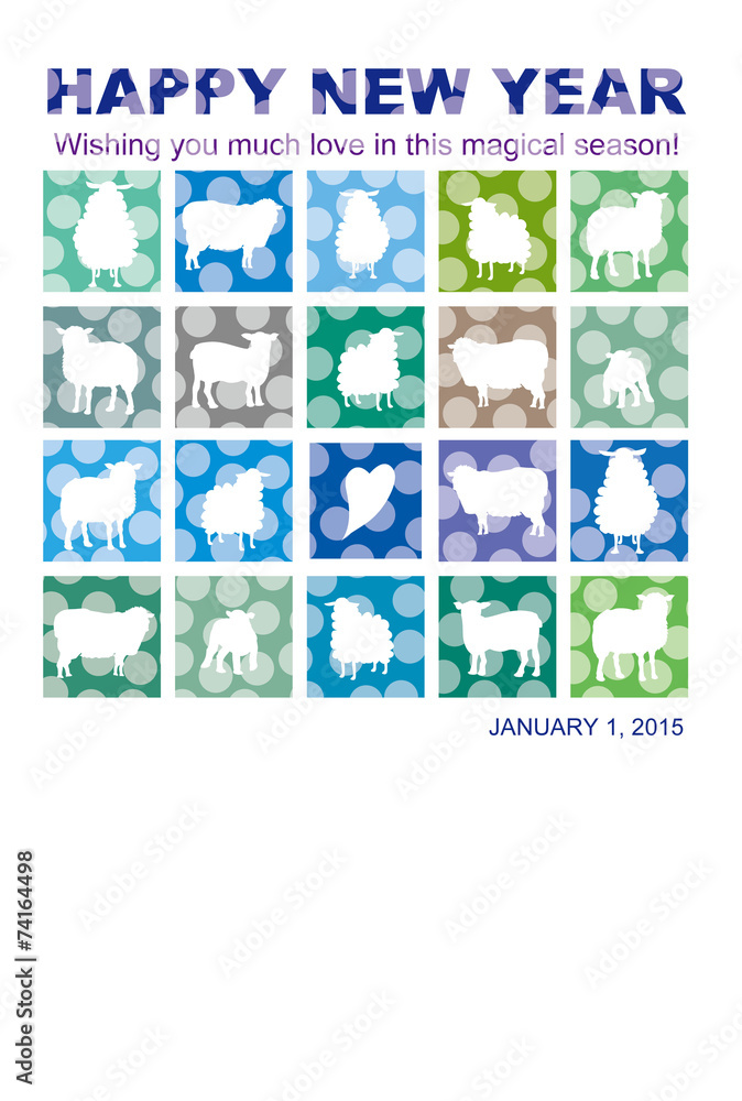 2015年未年の羊のイラスト年賀状テンプレート