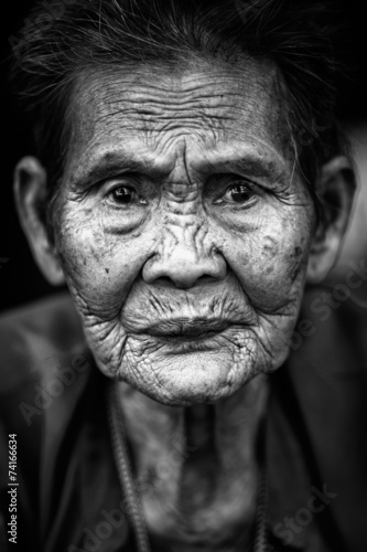 Close up face of old asian woman
