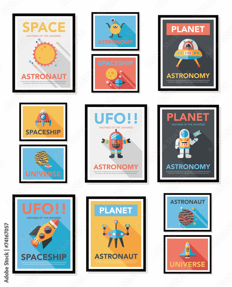 Space poster banner flat design background set, eps10 Space poster banner flat design background set, eps10