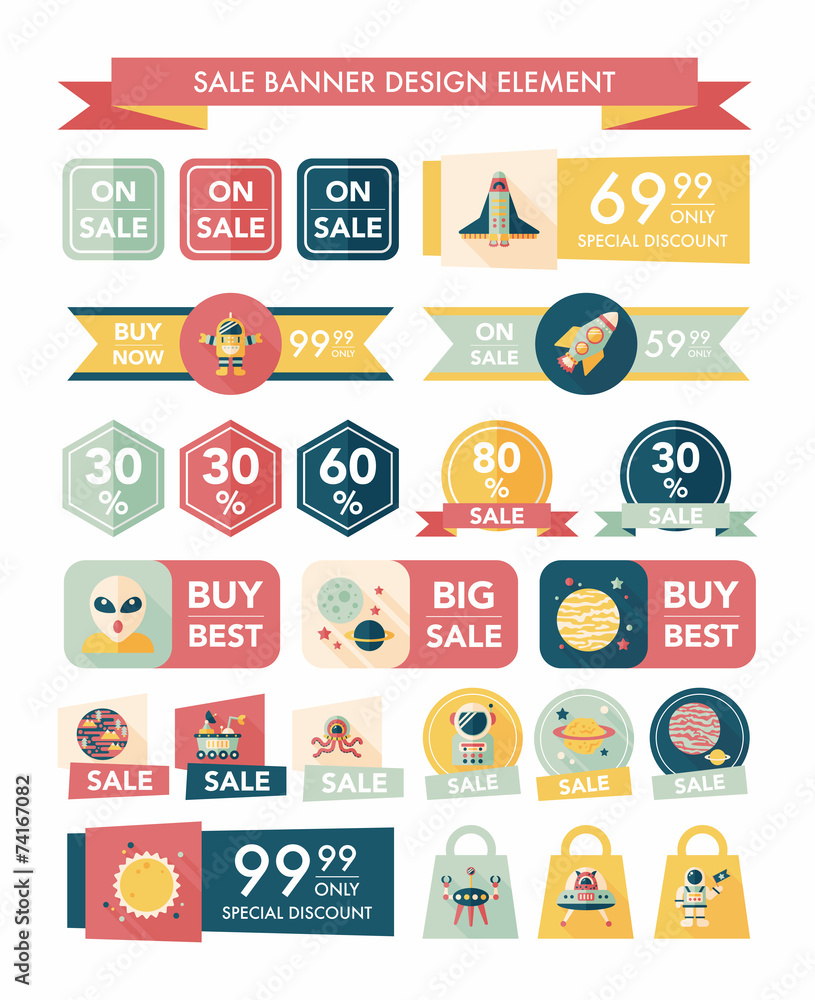 Space sale banner flat design background set, eps10 Space sale banner flat design background set, eps10