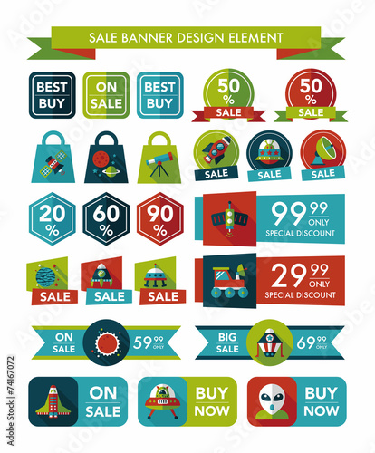 Space sale banner flat design background set, eps10