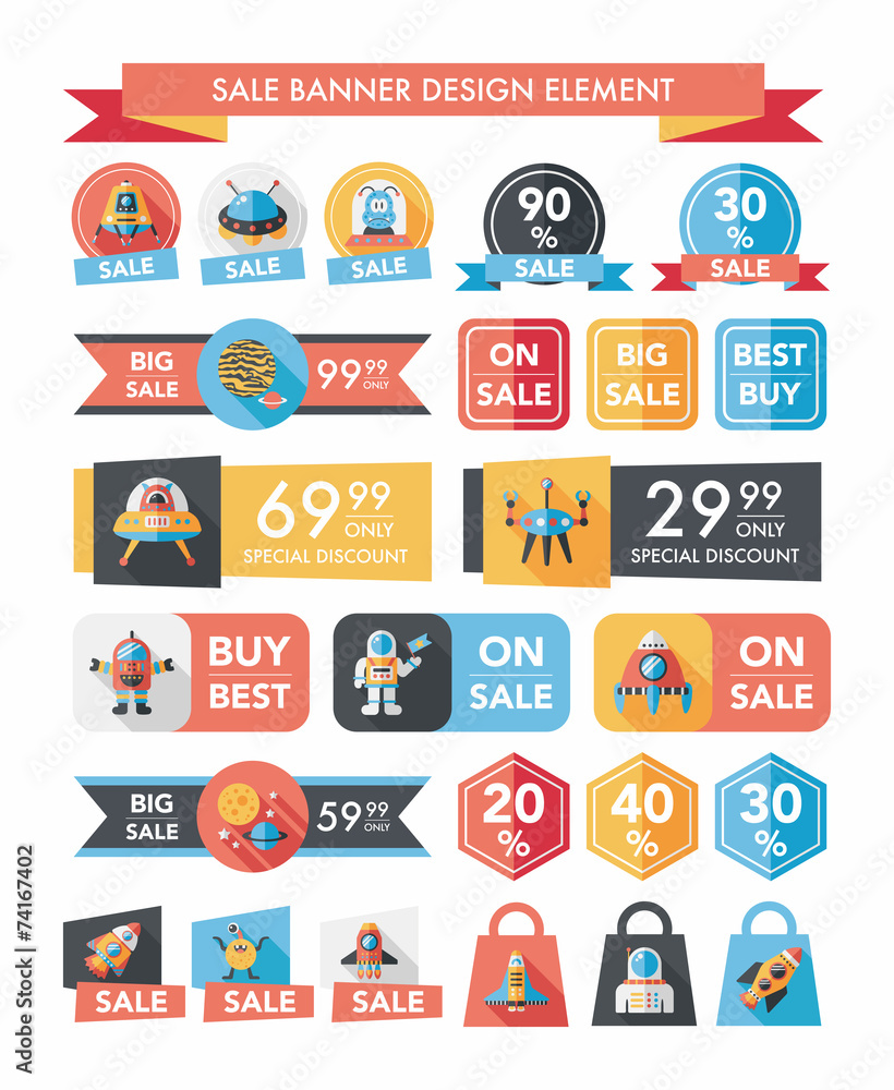 Space sale banner flat design background set, eps10 Space sale banner flat design background set, eps10