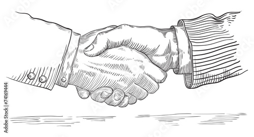 Vector of handshake of two businessmen  at retro style.