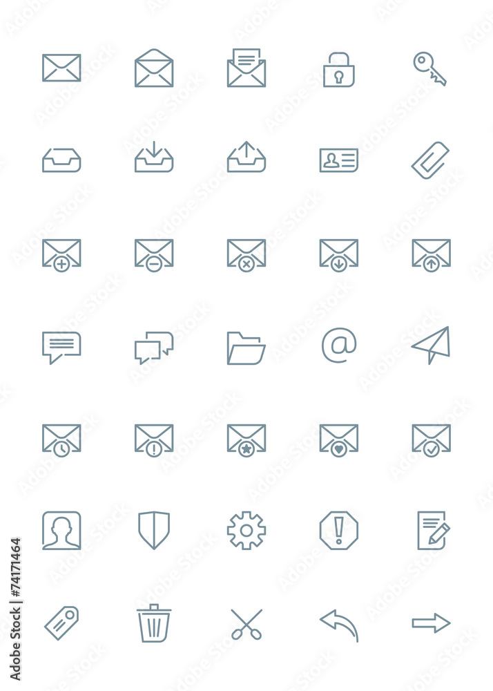 Thin line mail icons set