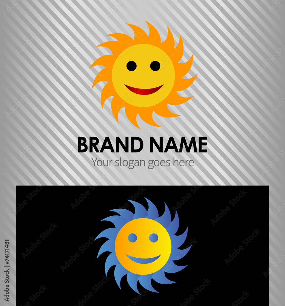 Shining yellow sun cartoon logo sign Shining yellow sun cartoon logo sign