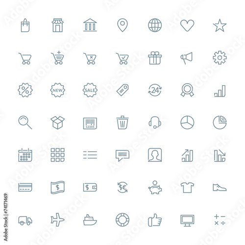 Thin line shopping and business icons set