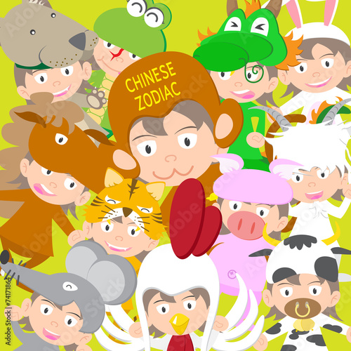 Chinese zodiac animal kid doll, year of monkey vector