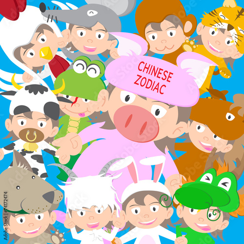 Chinese zodiac animal kid doll, year of pig vector