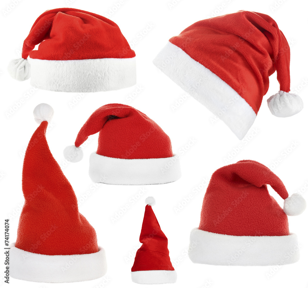 Collage of Santa hats isolated on white Collage of Santa hats isolated on white