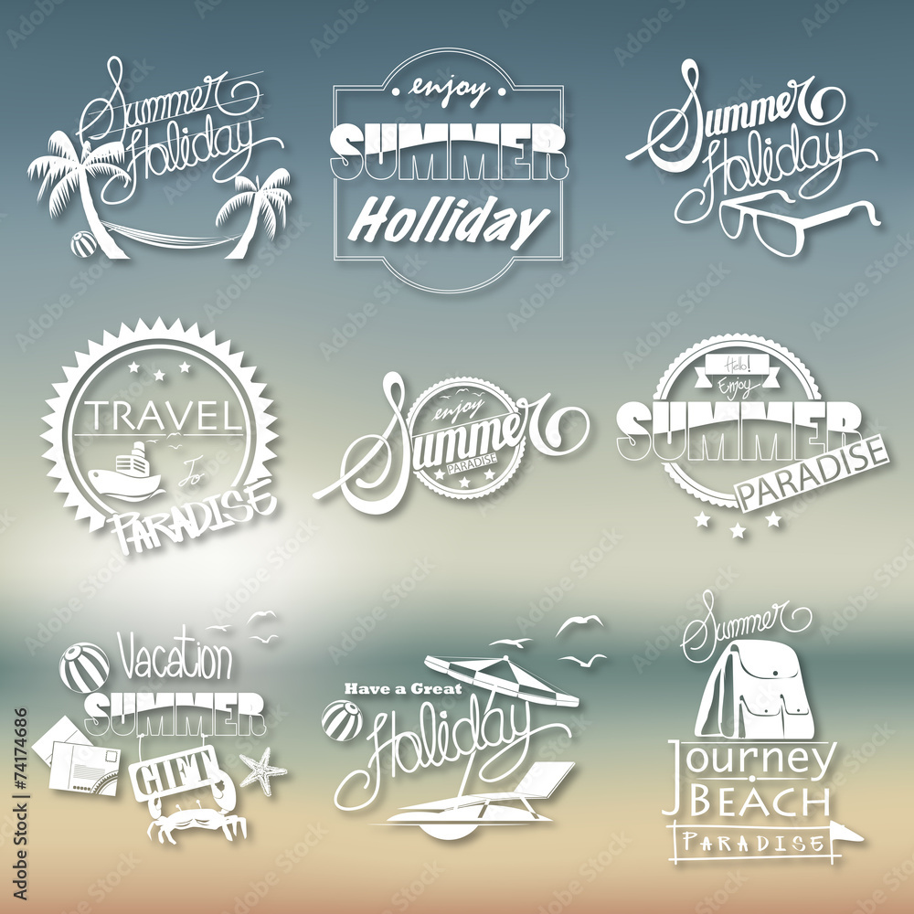 Fototapeta premium Group of Summer Words on Blurred Background