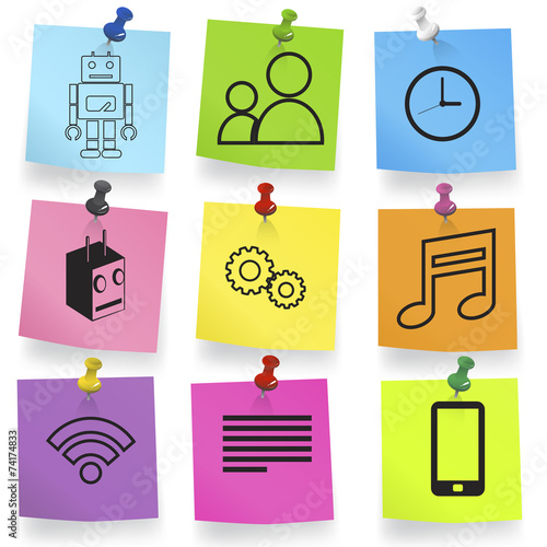 Vector of Multi-Colored Sticky Notes With Icons