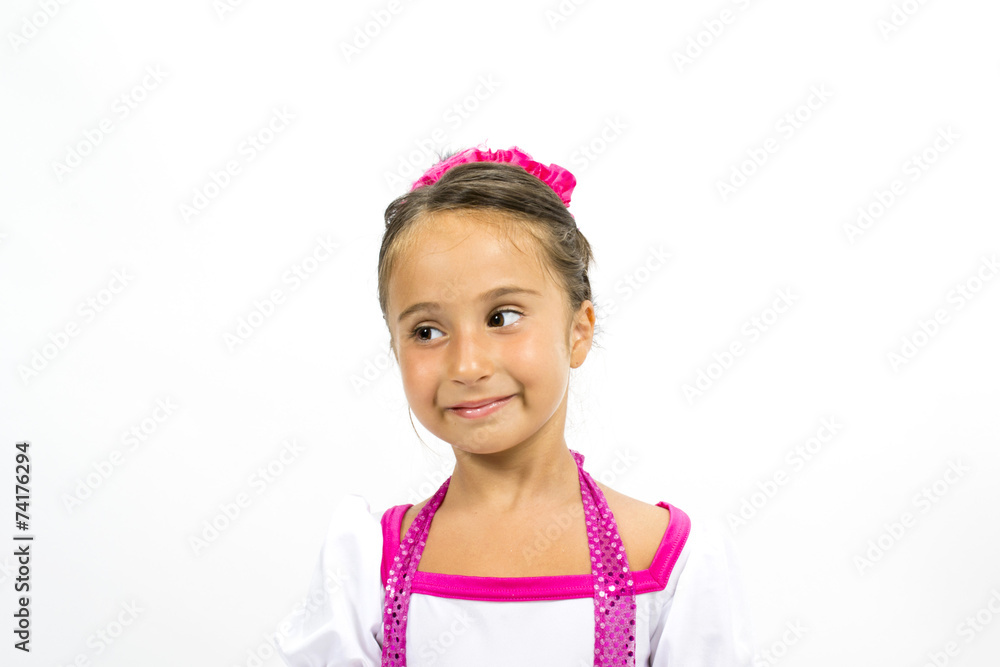 Beautiful little girl smiling with colorful dance dress Beautiful little girl smiling with colorful dance dress