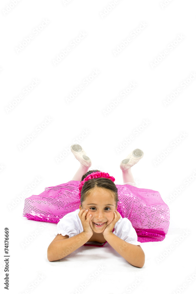 Beautiful little girl smiling with colorful dance dress Beautiful little girl smiling with colorful dance dress
