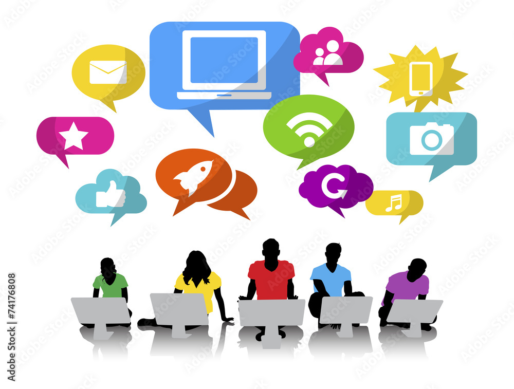 Group of People with Technology Symbol