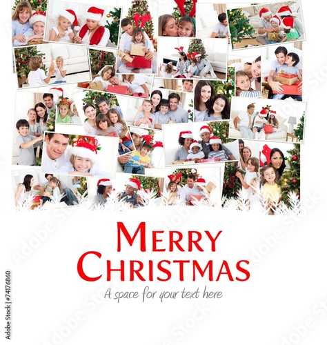 Fototapeta Naklejka Na Ścianę i Meble -  Composite image of collage of families celebrating christmas