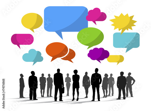 Silhouettes of Business People and Speech Bubbles