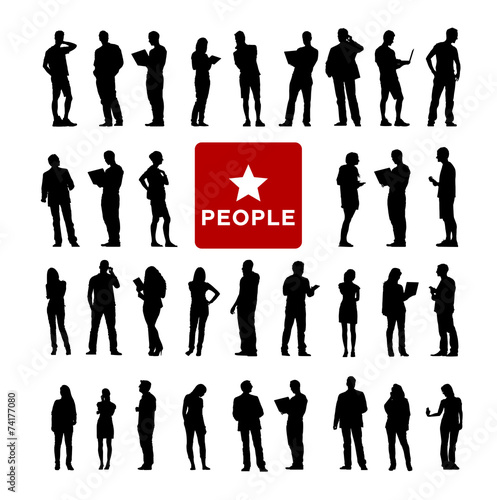 Vector of Diverse People Using Devices Silhouettes