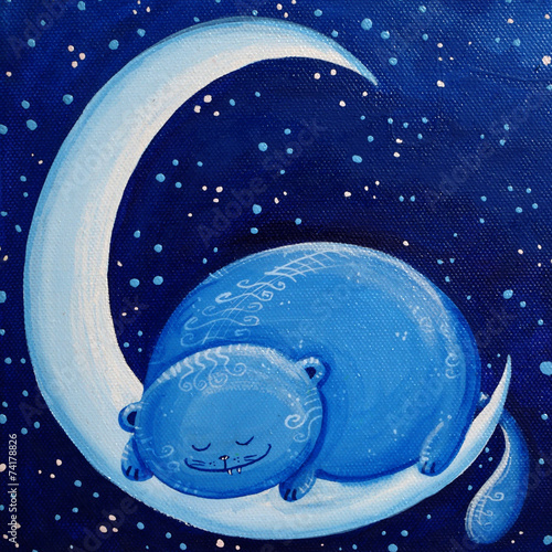 Blue Cat On The Moon #74178826