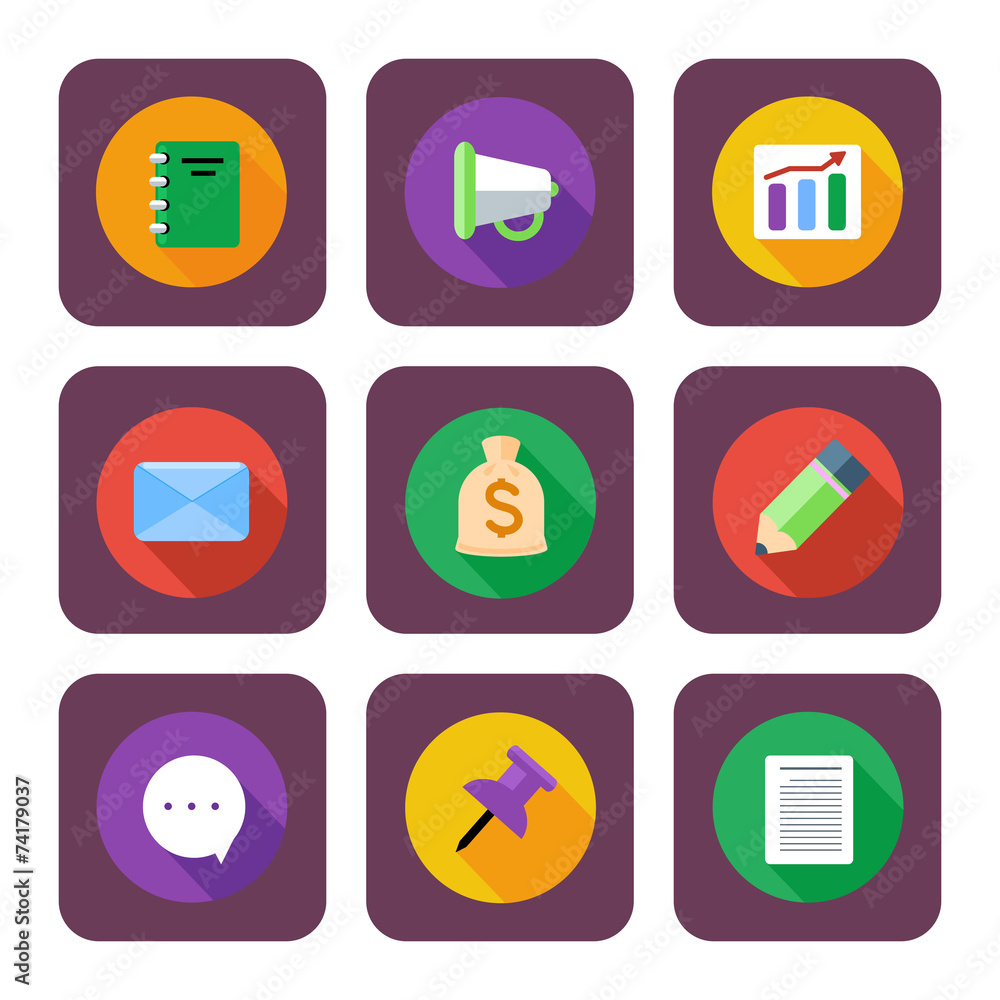 Business, office and marketing items icons Business, office and marketing items icons