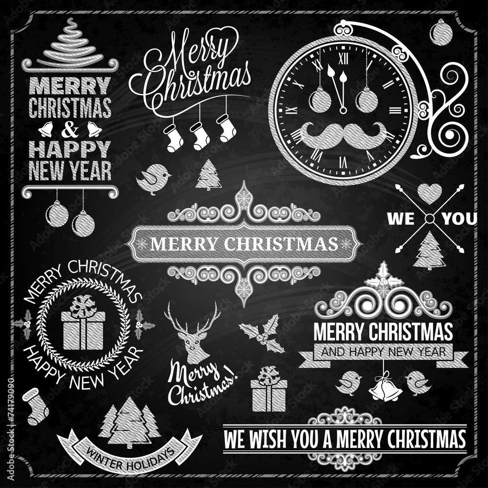 Fototapeta premium Christmas ornaments chalk set