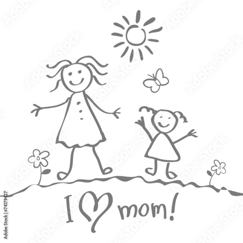 Kids Drawing. The Mother's Day vector heart happy