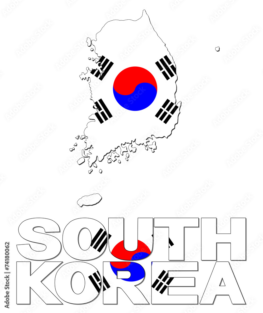 South Korea map flag and text illustration South Korea map flag and text illustration