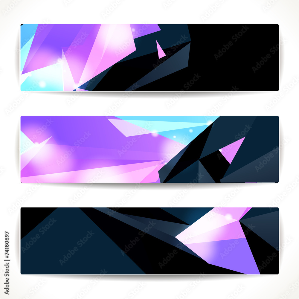 Set of bright polygonal geometric banners for modern design