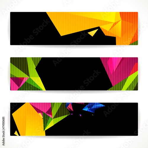 Set of bright polygonal geometric banners for modern design