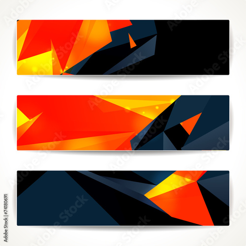 Set of bright polygonal geometric banners for modern design