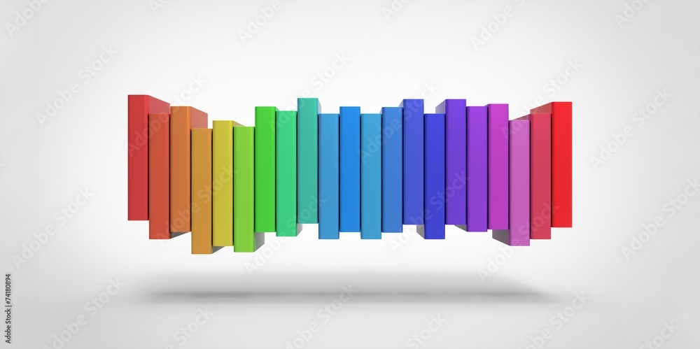 Fototapeta premium Row stack of colorful books on a plain background