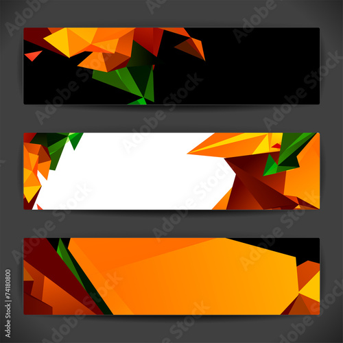 Set of bright polygonal geometric banners for modern design