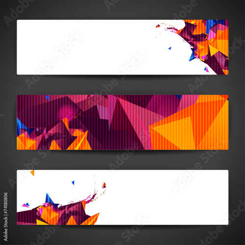 Set of bright polygonal geometric banners for modern design