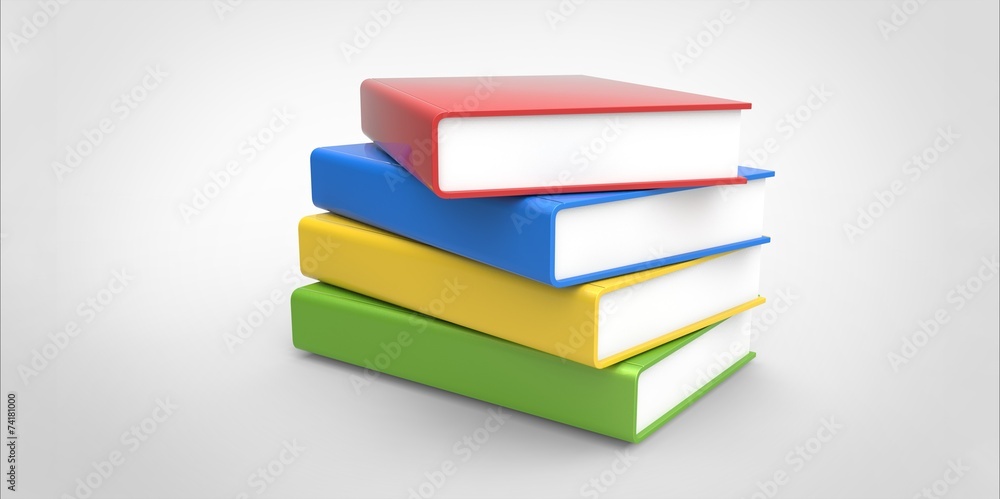 Row stack of colorful books on a plain background Row stack of colorful books on a plain background