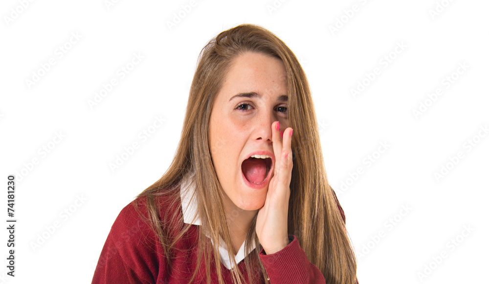 Student shouting over isolated white background Student shouting over isolated white background