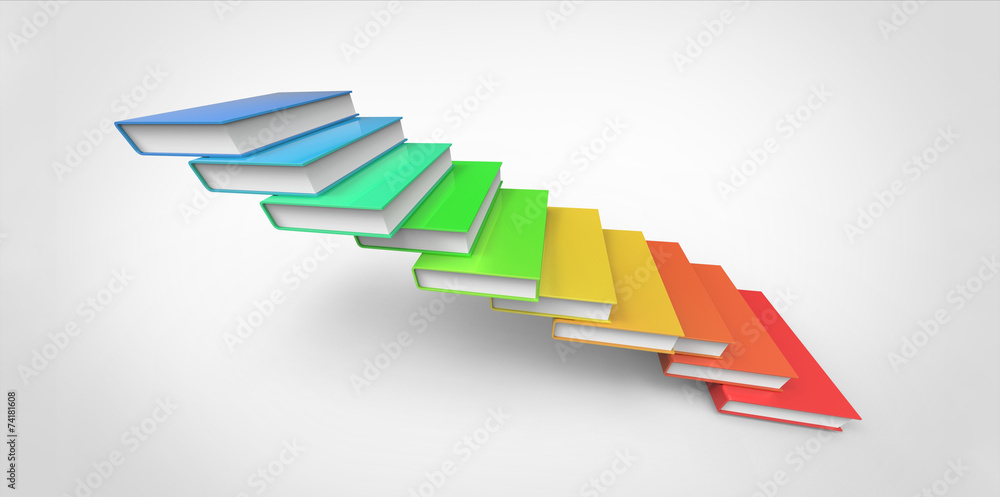 Obraz premium rainbow raw 3D Colorful stairs made of books